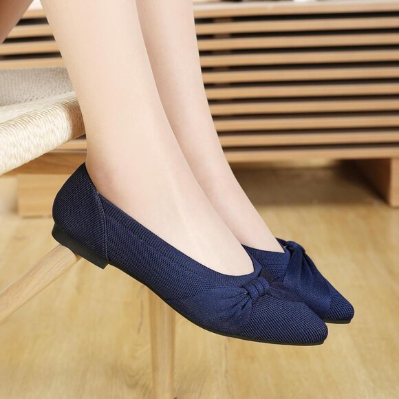 Women's Pointed Toe Knit Blue Flats Comfortable Lightweight Dressy Casual Shoes - Picture 9 of 9